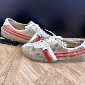 Coach Ellie P506 Perforated Suede Bowling Shoes Sneakers Tan Red Women’s 8.5M